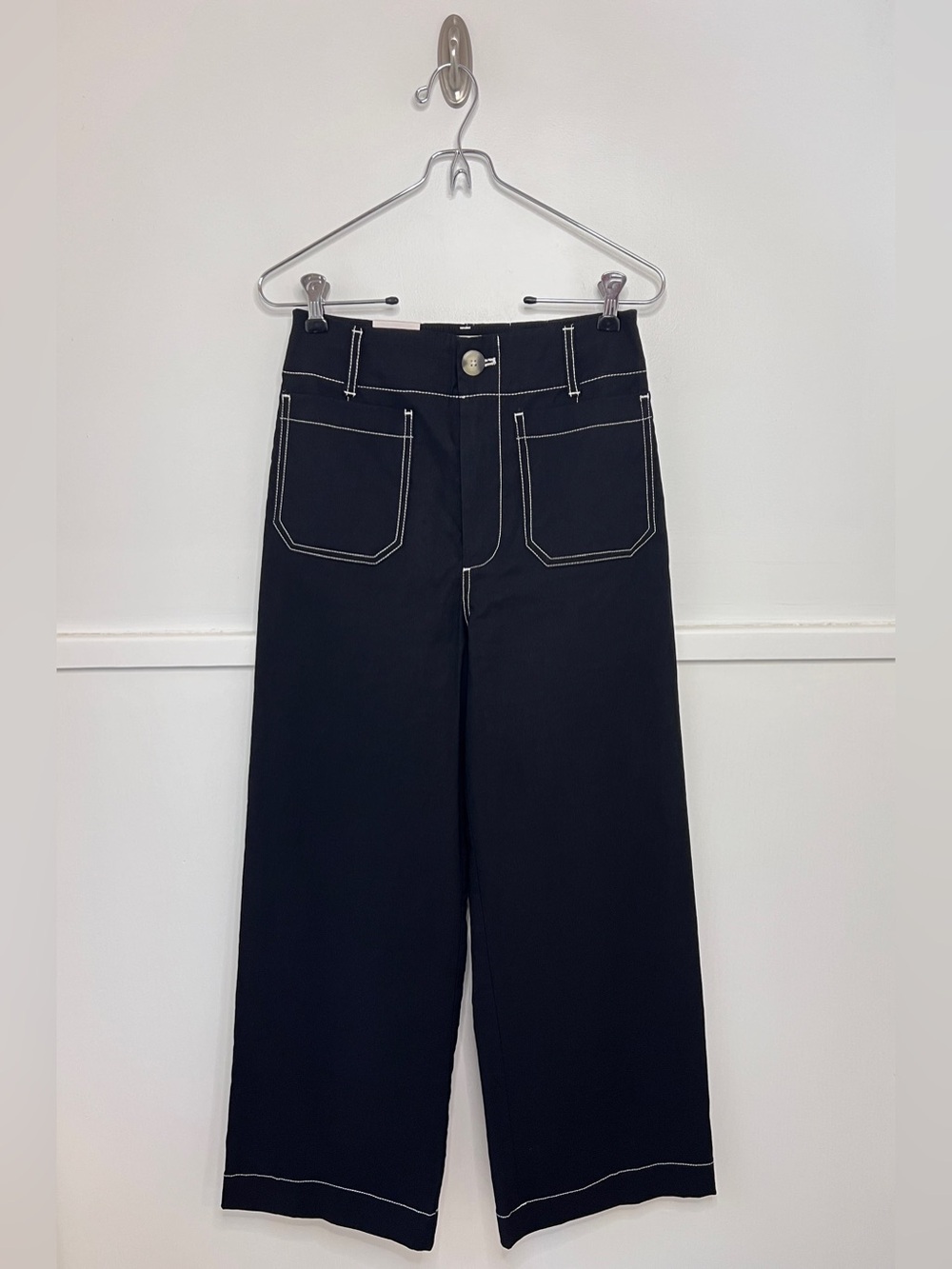 Anthropologie Maeve The Colette Black Crop Wide Leg Pants Contrast-Stitch NWOT